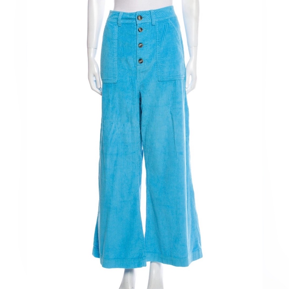 Rachel Antonoff Cerulean Blue Wide Leg Corduroy Pants 12 10 L